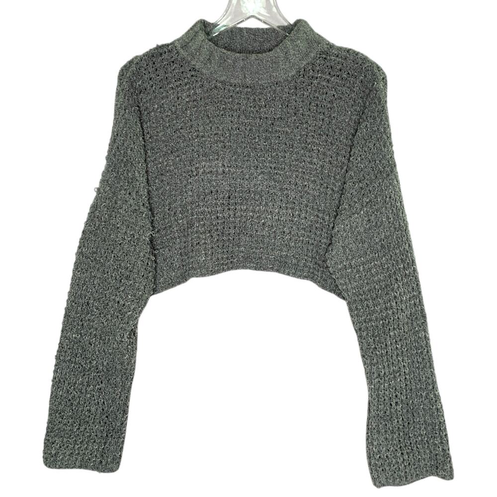 Urban Outfitters M Gray Mila Mock Neck Cropped Chunky Knit Sweater Scandigirl